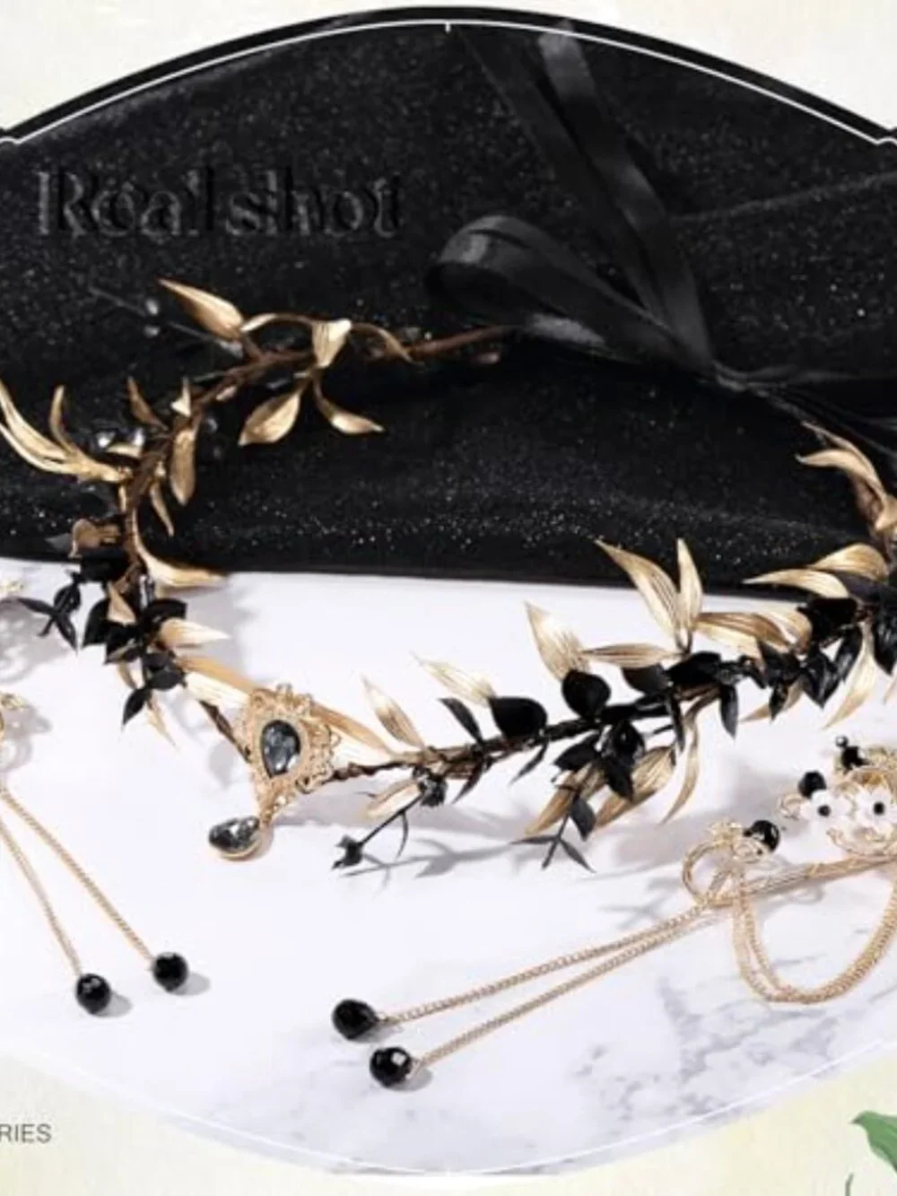 Fairy Cosplay Tiara Headband with Elf Ear Cuffs - Renaissance Medieval Jewelry